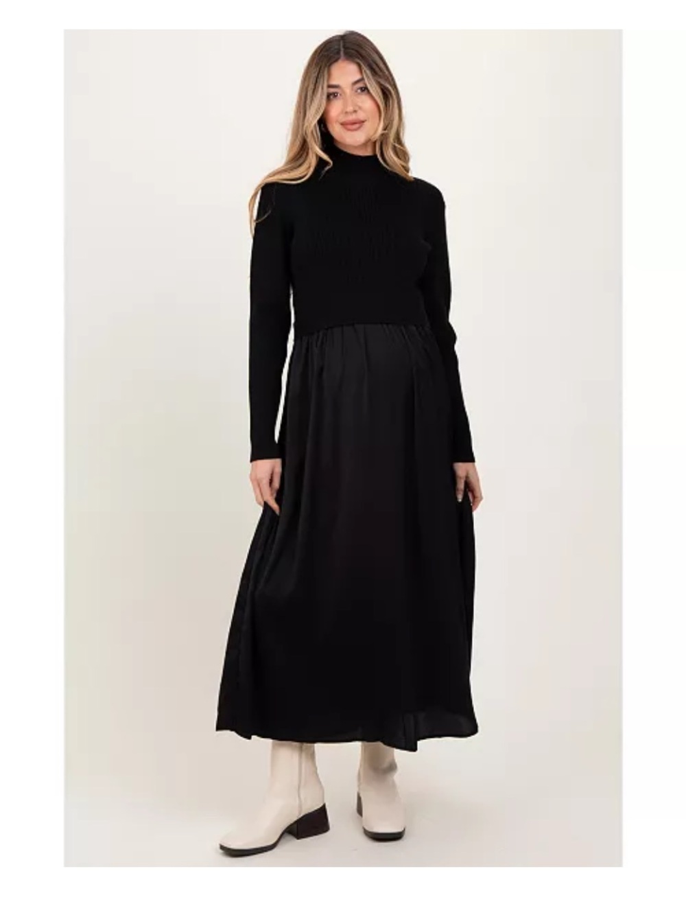 Pinkblush Black Knit Contrast Top Satin Maternity Dress